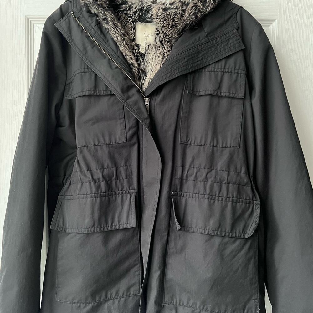 Joie Black and Gray Faux Fur Coat